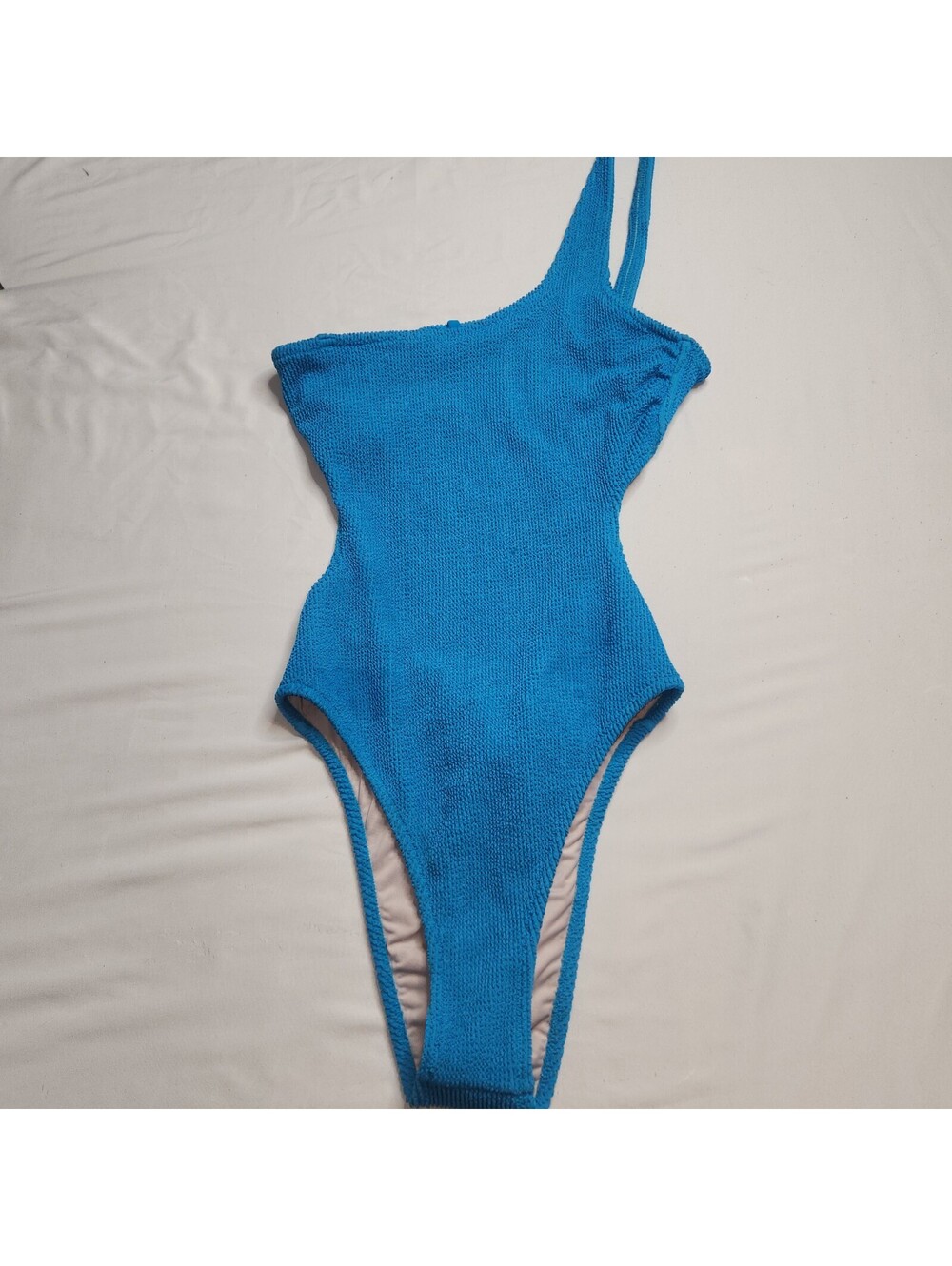 Blue one shoulder one piece swimsuit